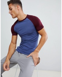 ASOS DESIGN Muscle Fit T Shirt With Contrast Raglan In Blue Indigo