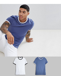 ASOS DESIGN Muscle Fit T Shirt With Contrast Ringer 2 Pack Save