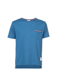 Thom Browne Short Sleeve T Shirt With Chest Pocket In Blue Jersey