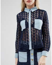 Sister Jane Carnaby Blouse In Crochet With Denim Trims