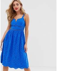 Boohoo Crochet Midi Dress With Deep V Neckline In Bright Blue