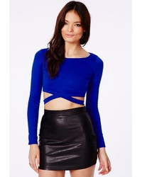 Missguided Chara Bandage Waist Crop Top In Cobalt Blue