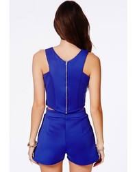 Missguided Krystyna Blue Scuba Crop Top With V Neck