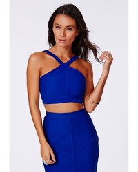 Missguided Panelled Crop Top In Cobalt Blue