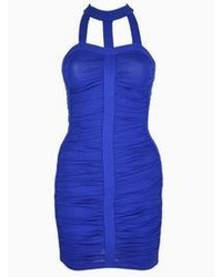 Choies Elastic Bodycon Dress With Cut Out And Ruched Detail In Blue