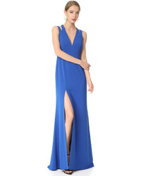 Halston Heritage Deep V Neck Gown With Back Cutouts