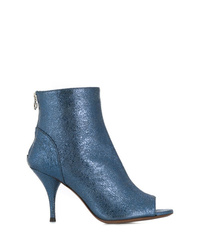Blue Cutout Leather Ankle Boots