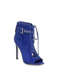 B Brian Atwood Studded Suede Lace Up Ankle Boots Blue