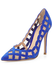 Gianvito Rossi Suede Tulle Cutout Pump Royal Blue