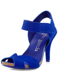 Blue Cutout Suede Sandals