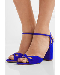 Aquazzura Vera Cutout Suede Sandals Bright Blue