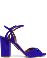 Aquazzura Vera Cutout Suede Sandals Bright Blue