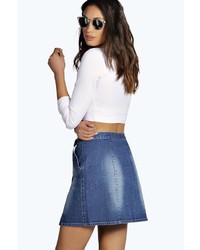 Boohoo Elsie Denim Button Through A Line Mini Skirt
