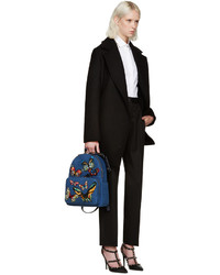 Valentino Blue Denim Embroidered Butterflies Backpack