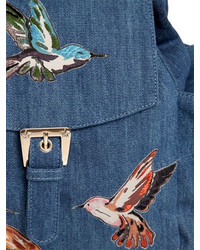 RED Valentino Cotton Denim Backpack W Bird Patches