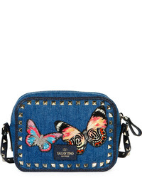 Valentino Rockstud Denim Butterfly Camera Bag Black