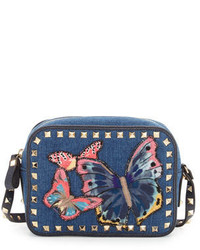 Valentino Rockstud Denim Butterfly Camera Bag Black