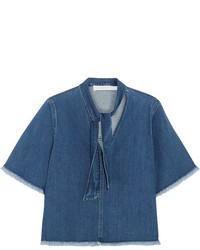 See by Chloe See By Chlo Frayed Pussy Bow Denim Blouse Mid Denim