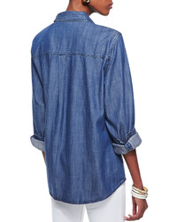 Eileen Fisher Long Sleeve Denim Shirt Classic Blue