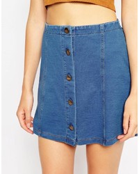 Asos Collection Denim Look Button Through A Line Mini Skirt