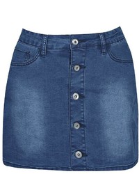 Boohoo Elsie Denim Button Through Mini Mid Blue Skirt