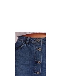 Missguided Long Button Through Denim Midi Skirt Stonewash
