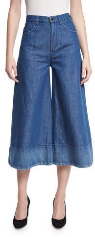 Co Denim Wide Leg Cropped Pants Blue, $285 | Neiman Marcus | Lookastic