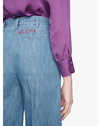 Gucci Embroidered Denim Culotte Pant