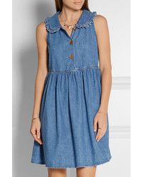 MiH Jeans Mih Jeans Ruffle Trimmed Chambray Mini Dress Mid Denim
