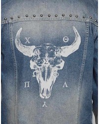 Asos Denim Jacket With Stud And Skull Print Detail
