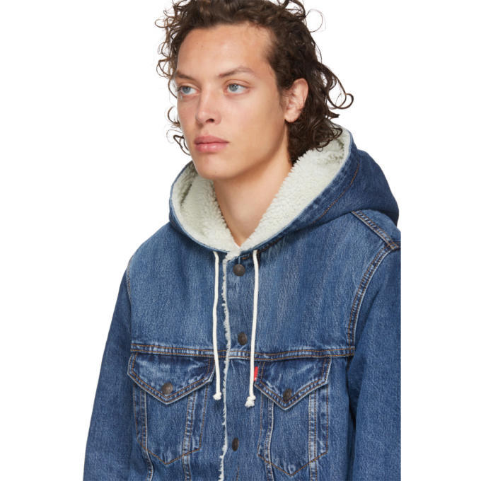 Levi's long sherpa hooded trucker jacket online