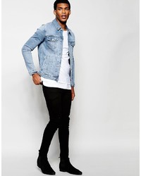 Asos Brand Denim Jacket In Skinny Fit With Mid Wash