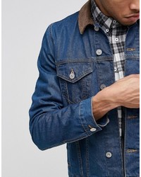 Asos Brand Denim Jacket In Slim Fit In Indigo With Cord Collar