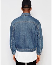 Asos Brand Denim Worker Jacket In Blue Mid Wash