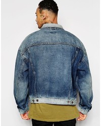 Asos Brand Oversized Denim Jacket In Mid Blue Wash
