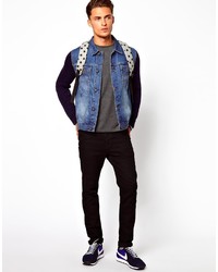 Asos Denim Jacket With Knitted Sleeves