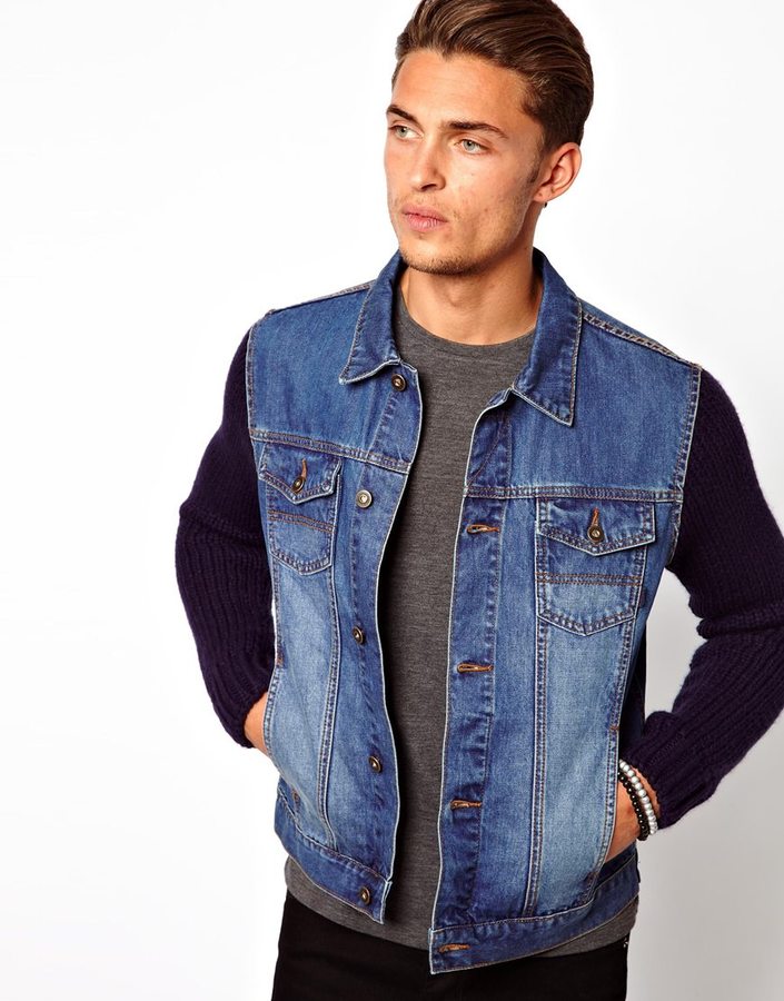 Asos Denim Jacket With Knitted Sleeves, $85 | Asos | Lookastic