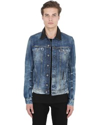 Diesel Leather Collar Faded Cotton Denim Jacket