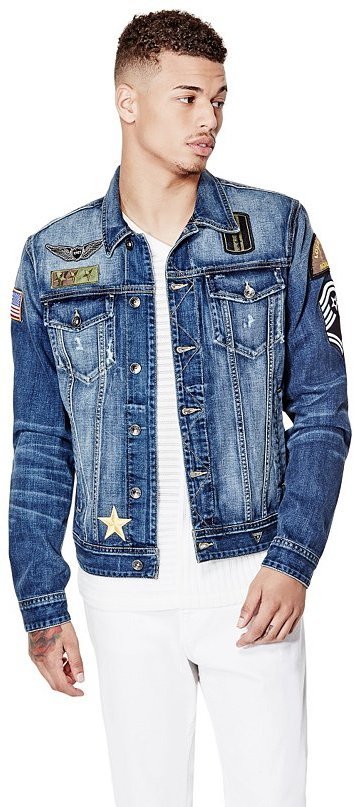 GUESS Dillon Patched Denim Jacket, $138 | GUESS | Lookastic