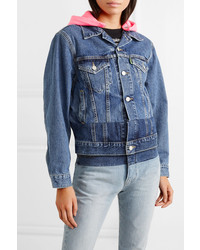 Vetements Hooded Embroidered Neon Jersey And Denim Jacket