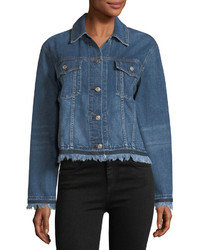 Rag & Bone Jean Oversized Button Front Denim Jacket W Fringed Hem