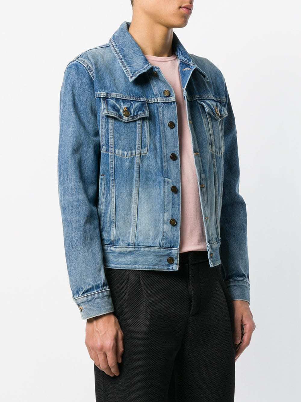 Saint Laurent Love Me Forever Patch Faded Denim Jacket, $1,043