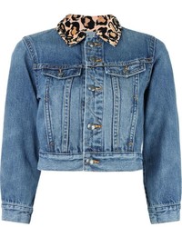 Marc by Marc Jacobs Leopard Collar Cropped Denim Jacket