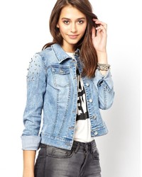 Only Denim Jacket With Stud Sleeves Blue