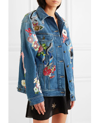 Saint Laurent Oversized Appliqud Denim Jacket Mid Denim