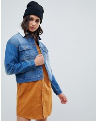 Wednesday's Girl Relaxed Denim Jacket With Borg Collar