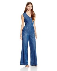 7 For All Mankind Wide Leg Denim Jumpsuit With Topstitching