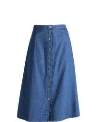Blue Denim Midi Skirt
