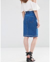 Asos Denim Slim Buttonthrough Midi Skirt With Let Down Hem