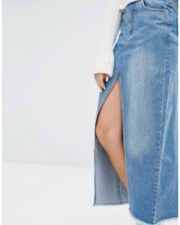 Pull&Bear Denim Midi Skirt With High Split Front